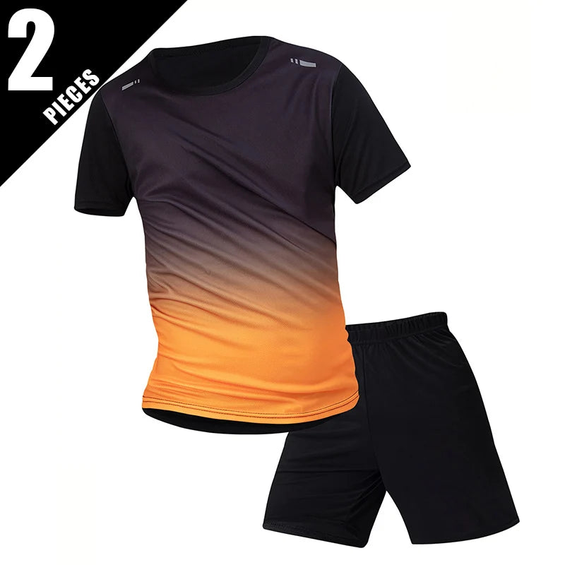 Men's Tracksuit (Color Gradient) - Quick-drying T-shirt and shorts.