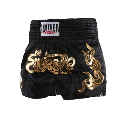 Muay Thai shorts (unisex and children's) with professional embroidery for combat training.