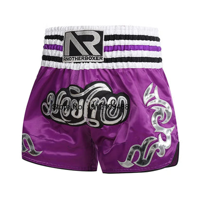 Muay Thai shorts (unisex and children's) with professional embroidery for combat training.