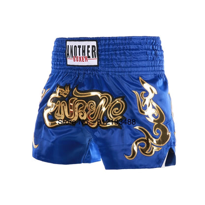 Muay Thai shorts (unisex and children's) with professional embroidery for combat training.