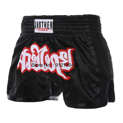 Muay Thai shorts (unisex and children's) with professional embroidery for combat training.