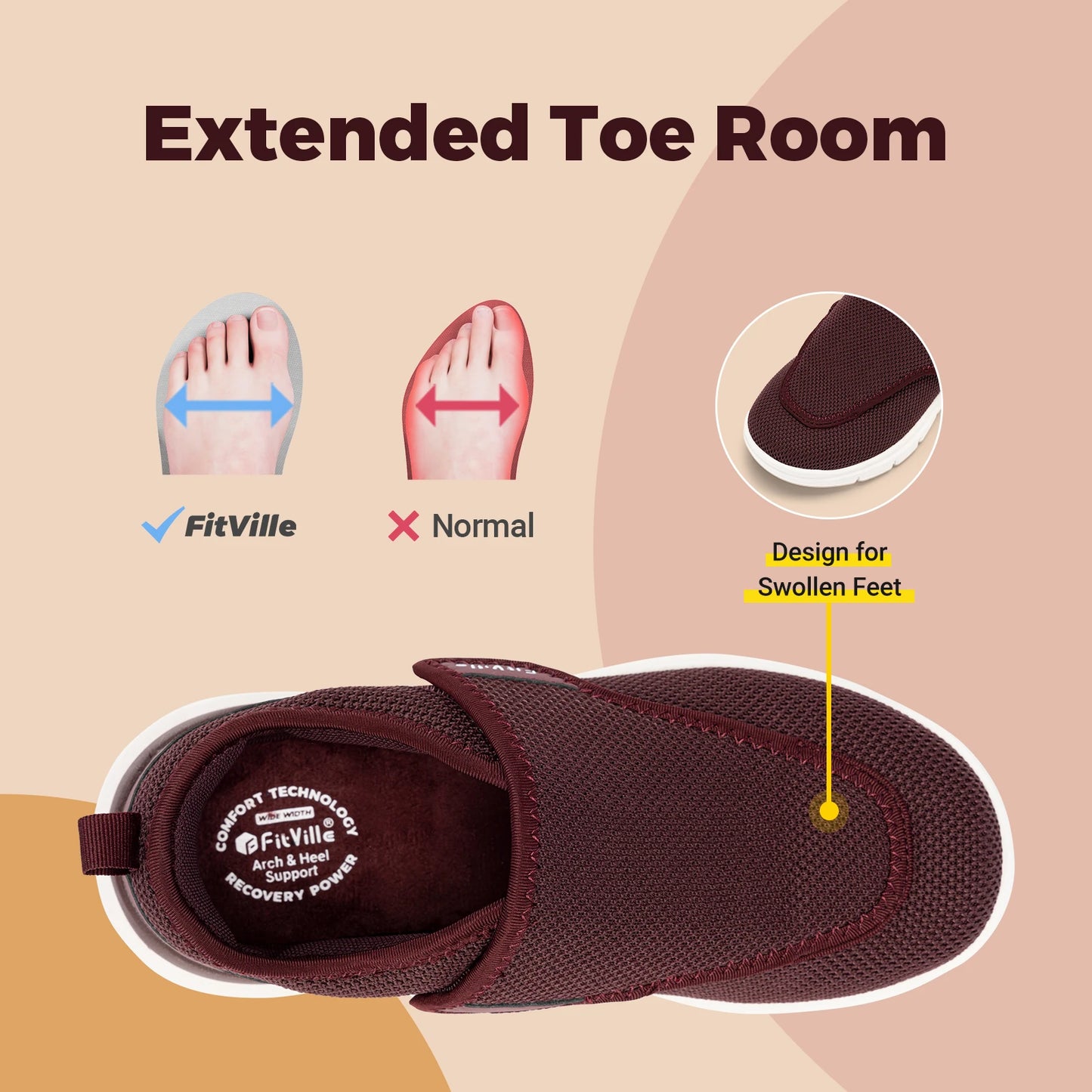 FitVille Extra Wide Women's Diabetic Shoes Adjustable Walking Shoes for Elderly