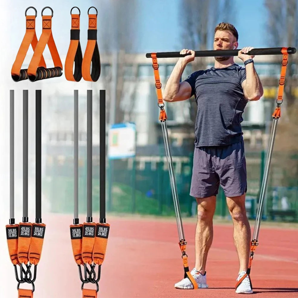 Pilates Bar Kit W/ Resistance Bands Multifunctional Pilates Bar Portable Yoga Pilates Stick Home Gym Strength Training Equipment