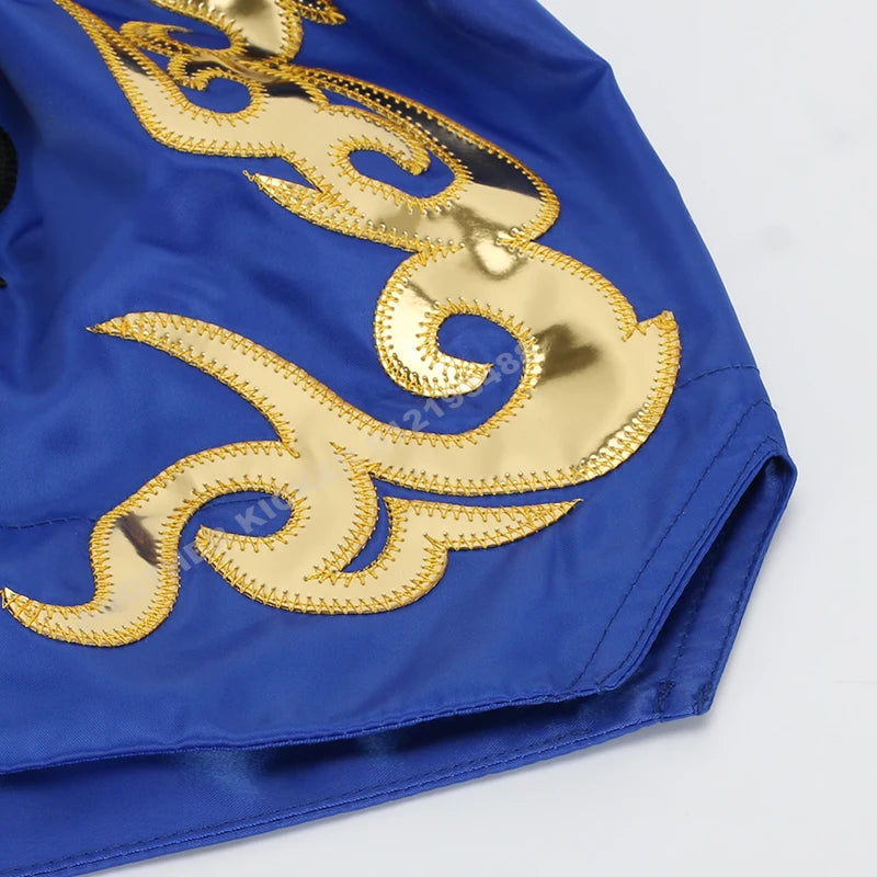 Muay Thai shorts (unisex and children's) with professional embroidery for combat training.
