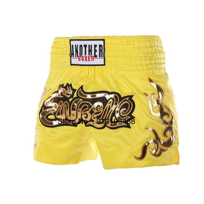Muay Thai shorts (unisex and children's) with professional embroidery for combat training.