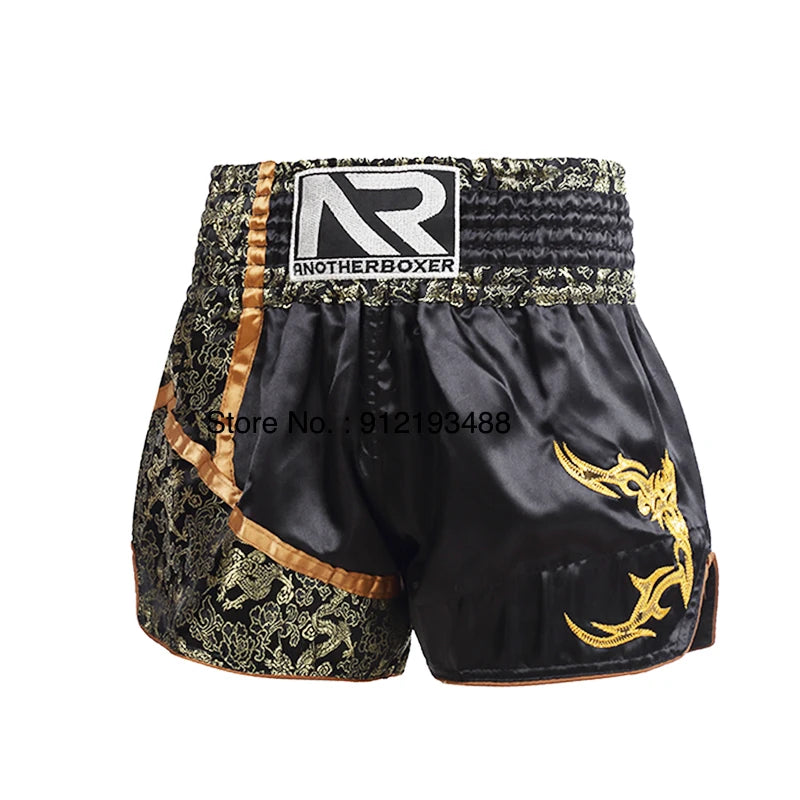 Muay Thai shorts (unisex and children's) with professional embroidery for combat training.