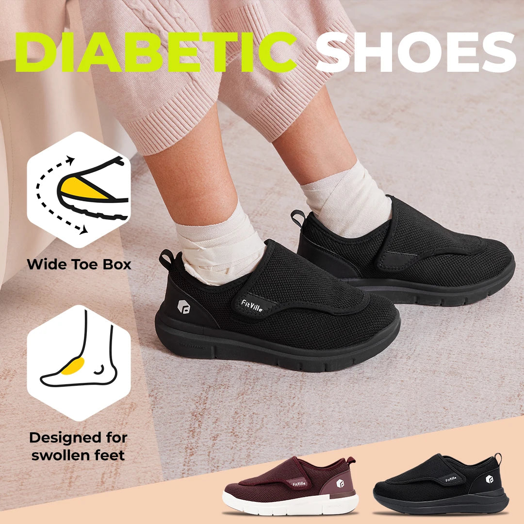 FitVille Extra Wide Women's Diabetic Shoes Adjustable Walking Shoes for Elderly